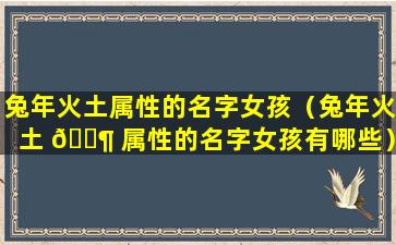 兔年火土属性的名字女孩（兔年火土 🐶 属性的名字女孩有哪些）